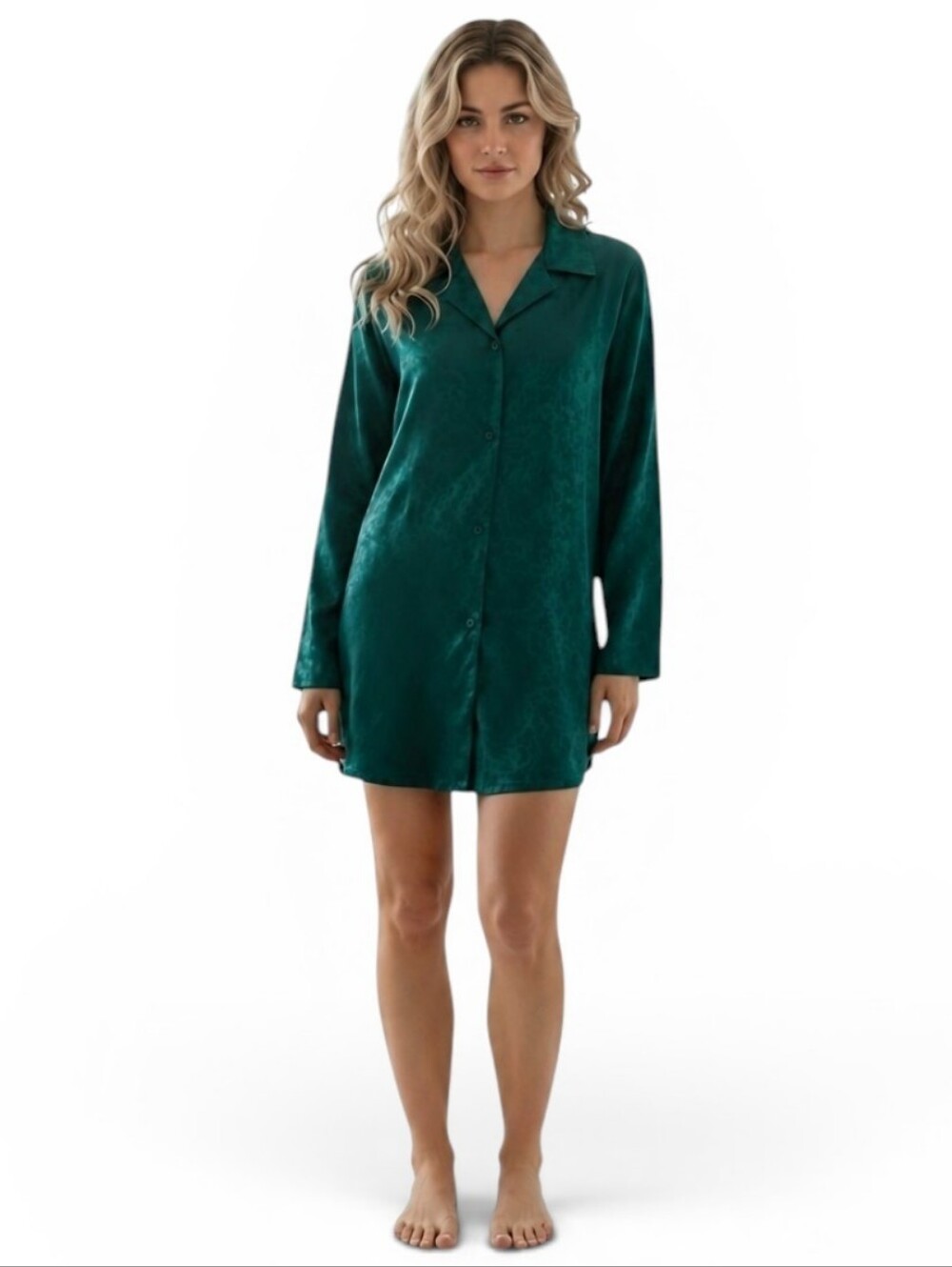 Victoria’s Secret Gold Label Emerald Green Jacquard Floral Silky Sleep Shirt